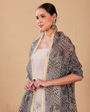 Ivory Organza Suit Set With Peacock Appliqué Work