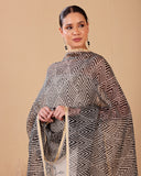 Ivory & Black Organza Suit Set with Cotton Silk Lowers