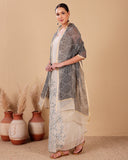 Ivory & Black Organza Suit Set with Cotton Silk Lowers