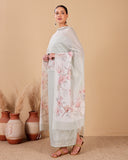 Sage Green Mal Chanderi Suit Set with Floral Dupatta