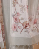 Sage Green Mal Chanderi Suit Set with Floral Dupatta