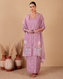 Dusty Mauve Embroidered Mal Chanderi Suit Set