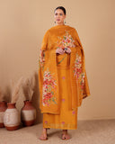 Mustard Yellow Mal Chanderi Suit Set with Tissue Stripe Dupatta