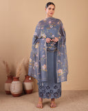 Steel Blue Mal Appliqué Kurta Set with Mal Dupatta
