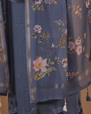 Steel Blue Mal Appliqué Kurta Set with Mal Dupatta
