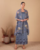 Steel Blue Mal Appliqué Kurta Set with Mal Dupatta