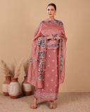Rosewood Pink Chanderi Kurta Set with Printed Dupatta