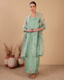 Mint Green Organza Kurta Set with Printed Dupatta