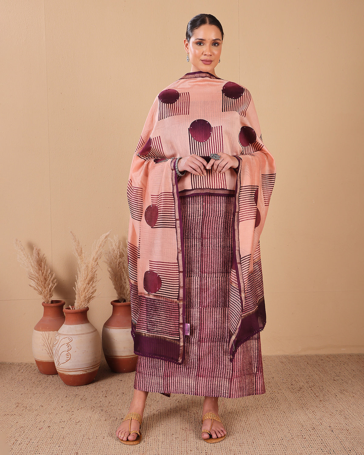 Blush Pink Hand Block Chanderi Suit Set