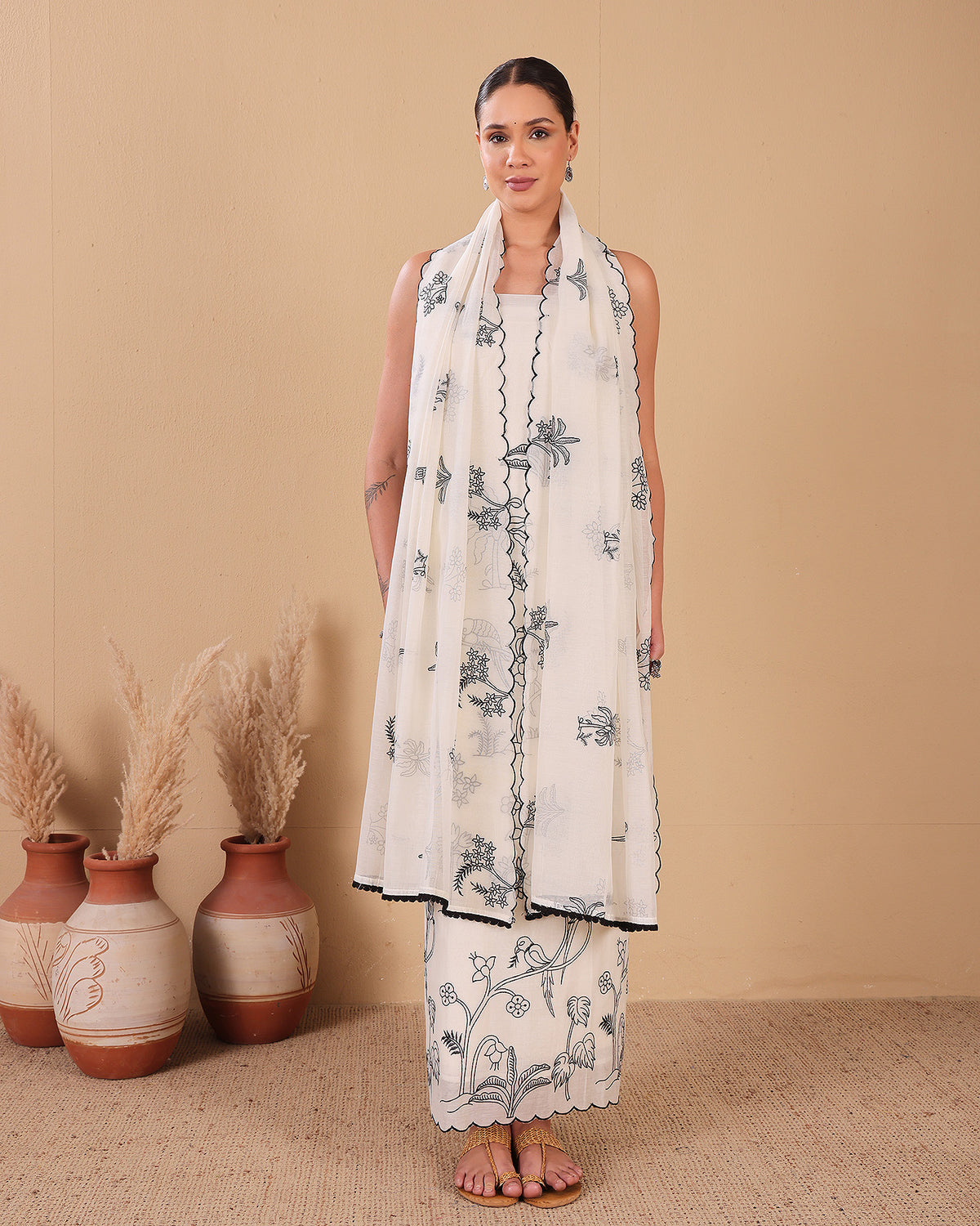 Ivory Botanical Mal Kurta Dupatta Set