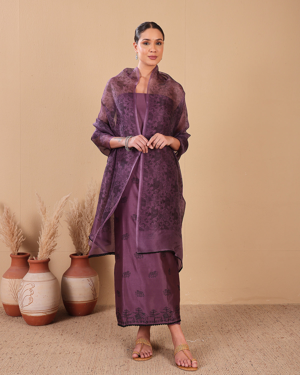 Royal Plum Organza Kurta Dupatta Set