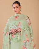 Mint Blossom Organza Dupatta & Printed Kurta Set