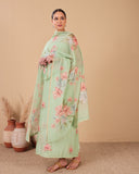 Mint Blossom Organza Dupatta & Printed Kurta Set