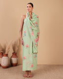 Mint Blossom Organza Dupatta & Printed Kurta Set