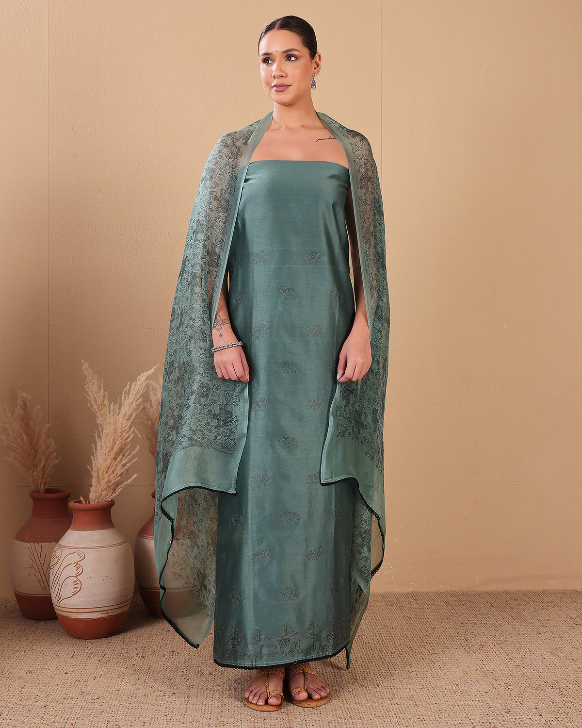 Sage Mist Organza Kurta Dupatta Set