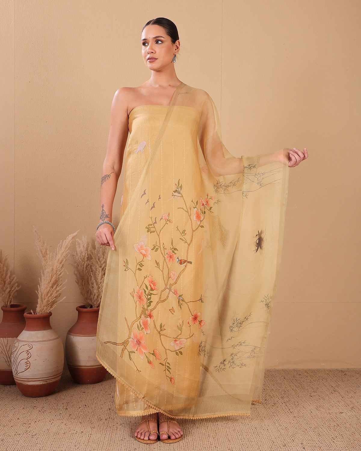Golden Meadow Organza Kurta Dupatta Set