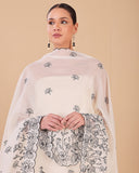 Ivory Peacock Bloom Mull Kurta Dupatta Set