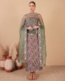 Olive Blossom Organza Kurta Dupatta Set