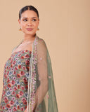 Olive Blossom Organza Kurta Dupatta Set