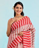 Coral Striped Handloom Tissue Saree
