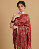 RED TISSUE STRIPES SILK SAREE