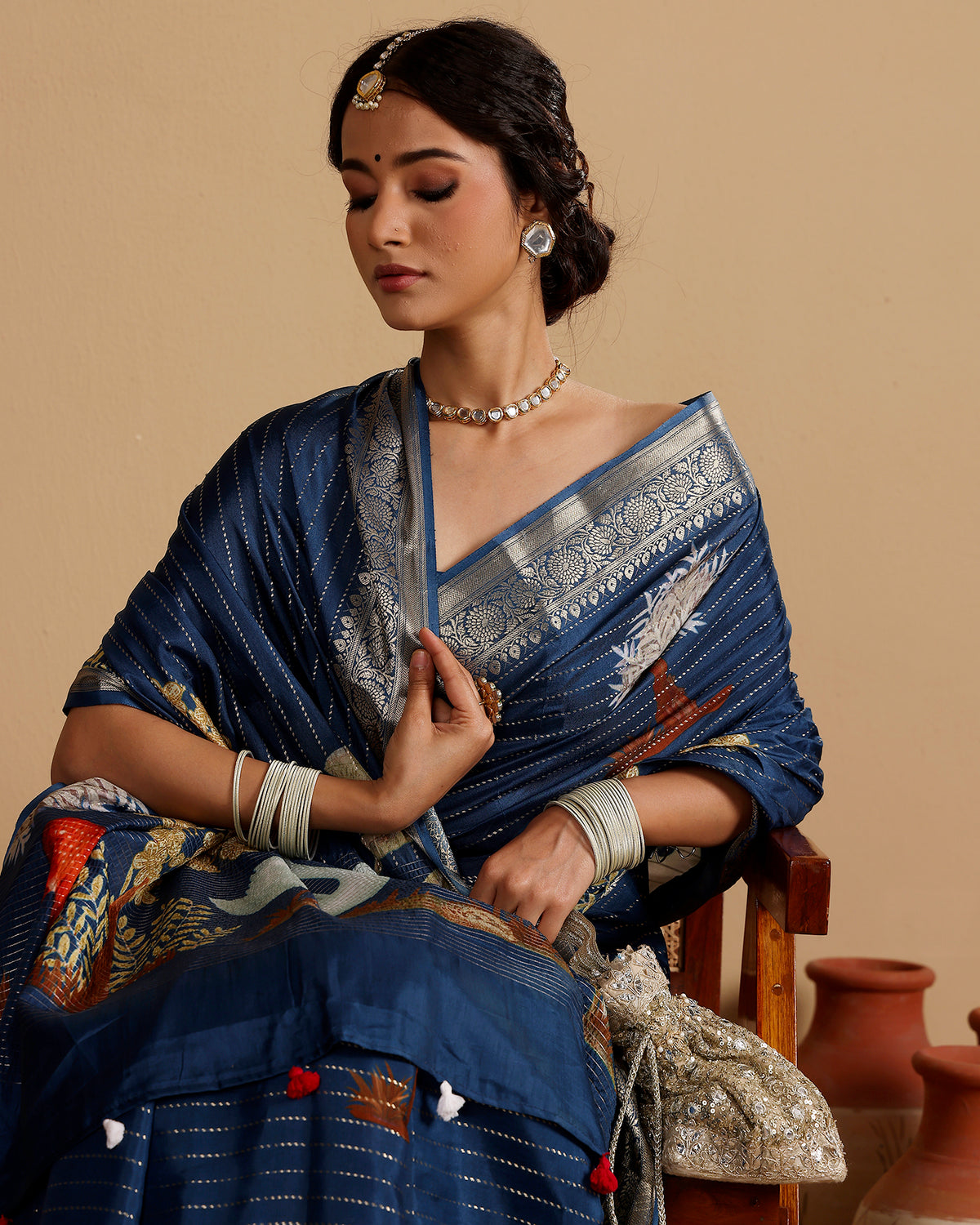 MIDNIGHT BLUE SILK SAREE