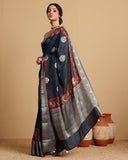 NAVY BLUE COTTON SILK WOVEN SAREE