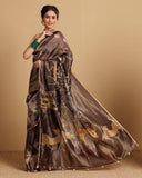 CHOCOLATE BROWN TISSUE STRIPE SILK SAREE