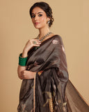 CHOCOLATE BROWN TISSUE STRIPE SILK SAREE