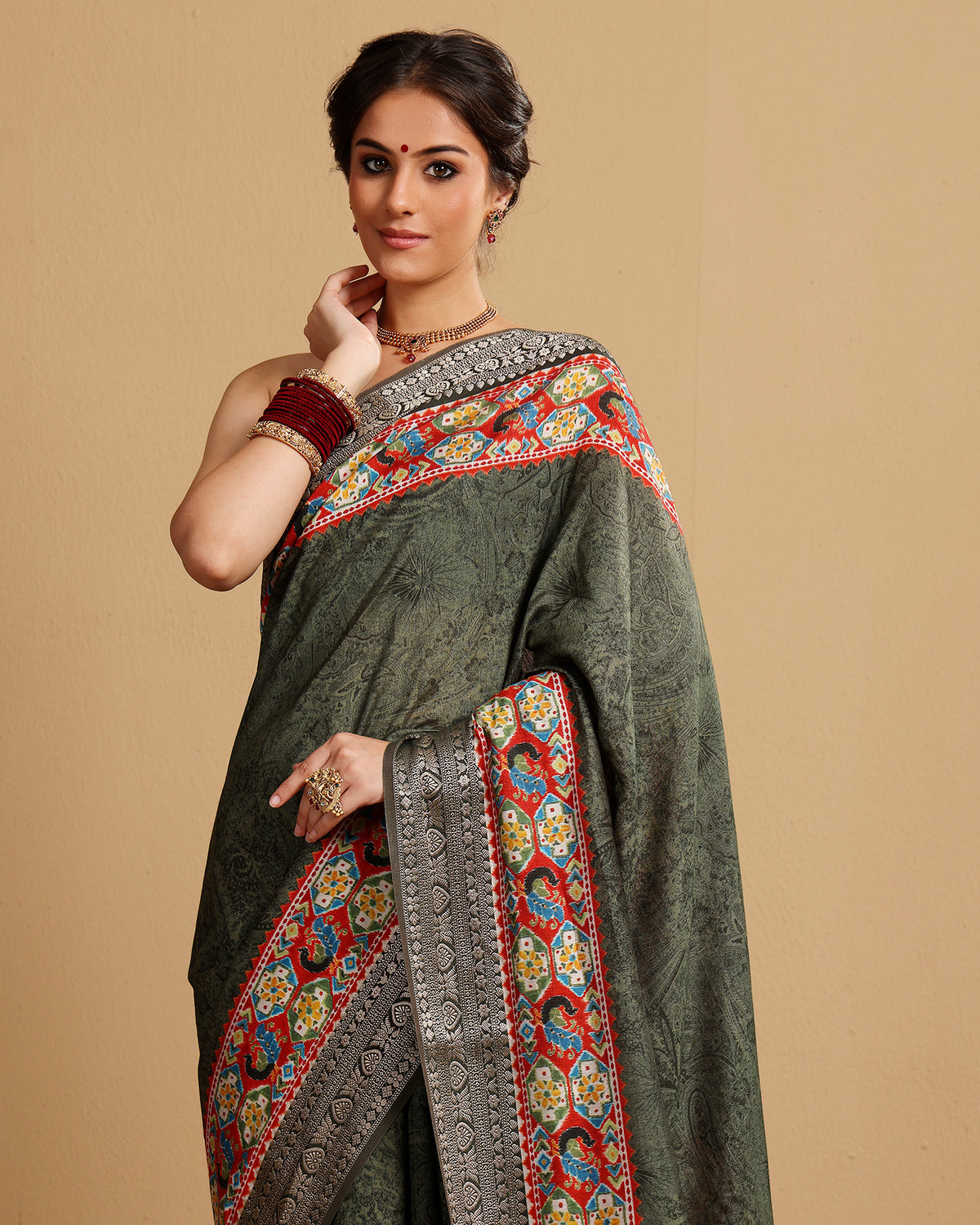 WOVEN COTTON SILK OLIVE COLOUR SAREE