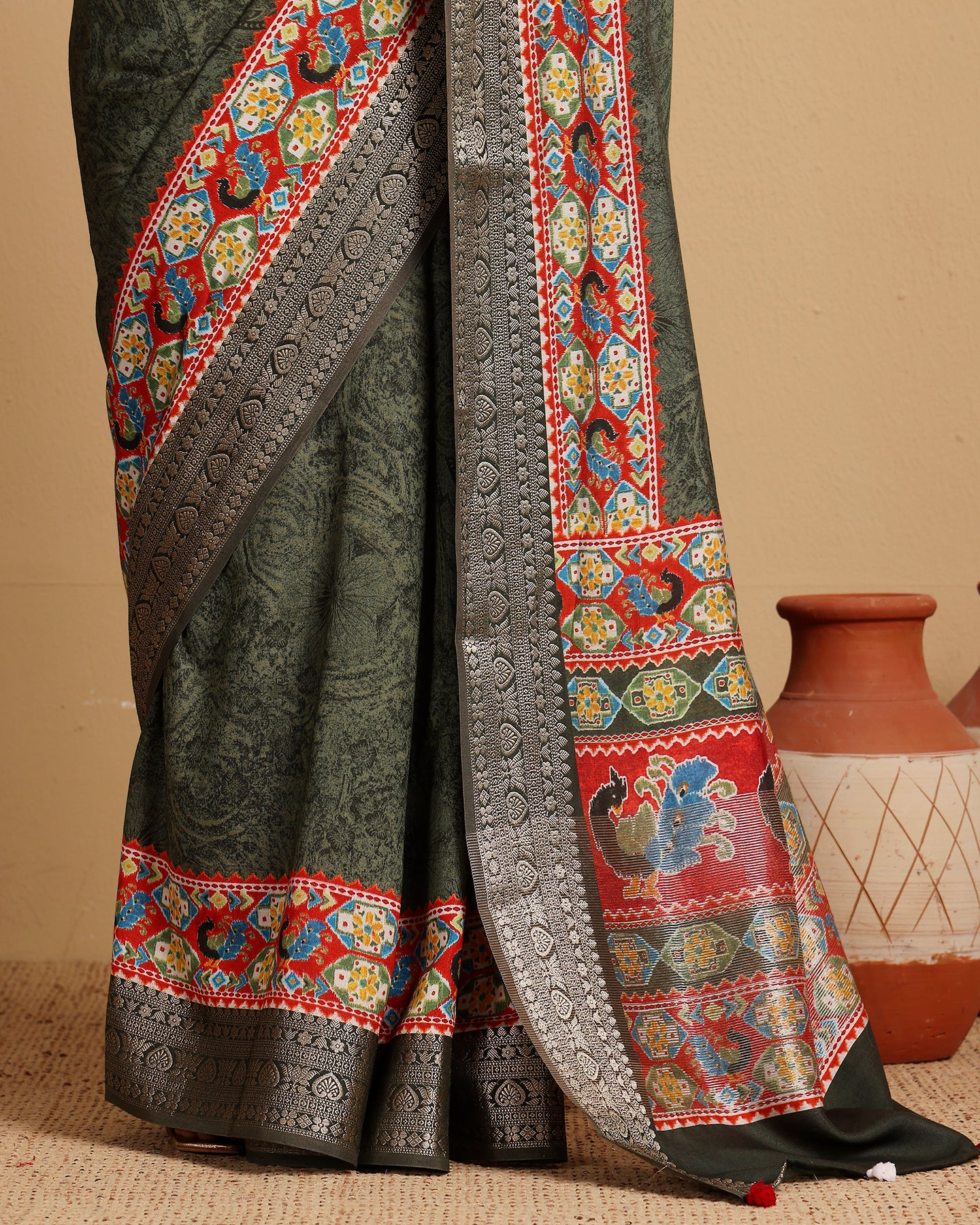 WOVEN COTTON SILK OLIVE COLOUR SAREE