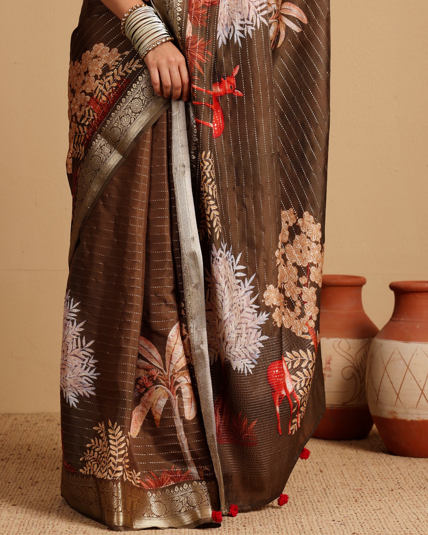 COFFEE COLOUR ZARI STRIPES SILK SAREE