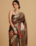 COFFEE COLOUR ZARI STRIPES SILK SAREE