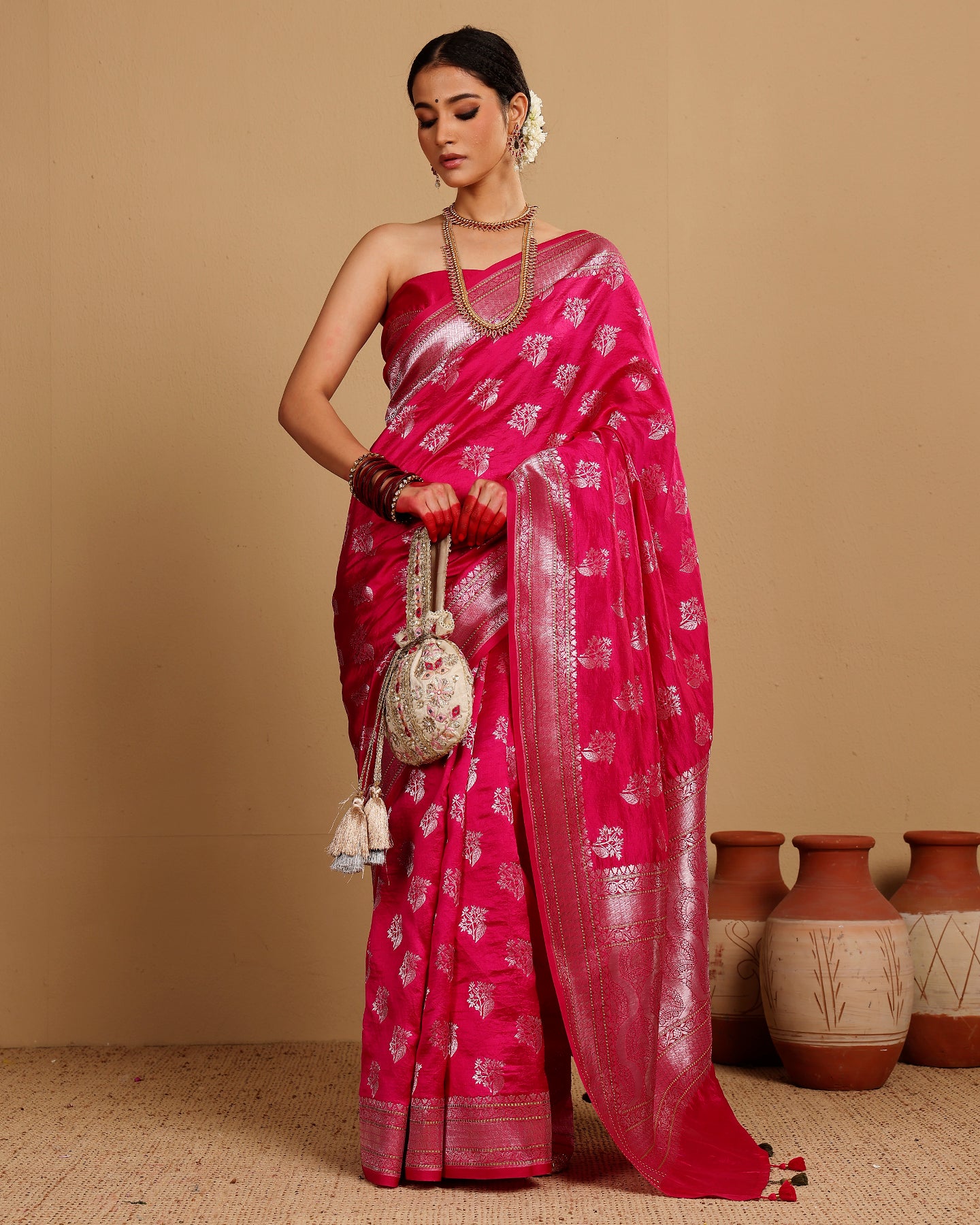 FUSHCIA KATAN SILK WOVEN SAREE