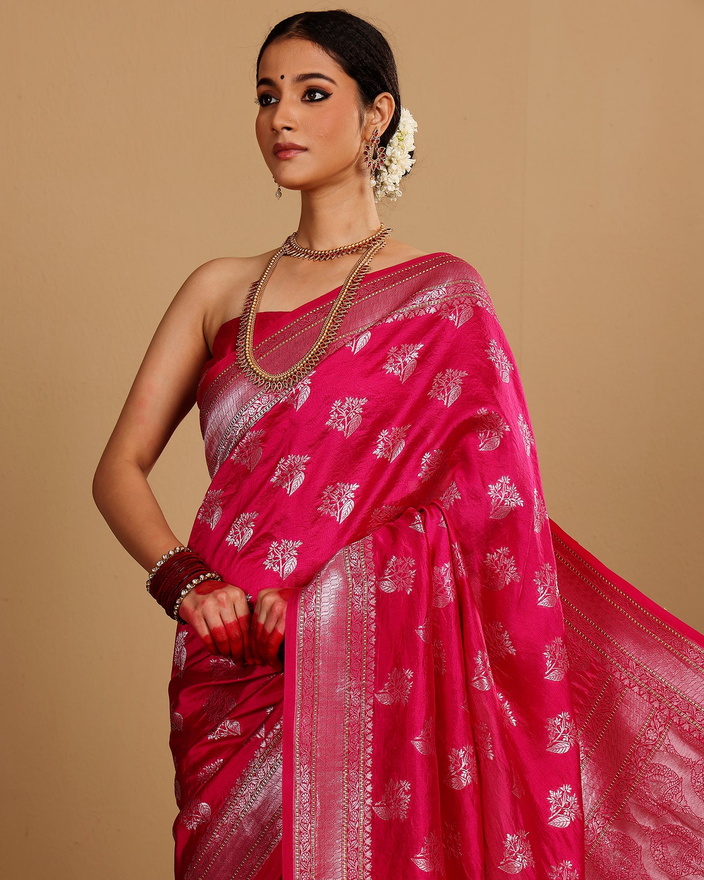 FUSHCIA KATAN SILK WOVEN SAREE