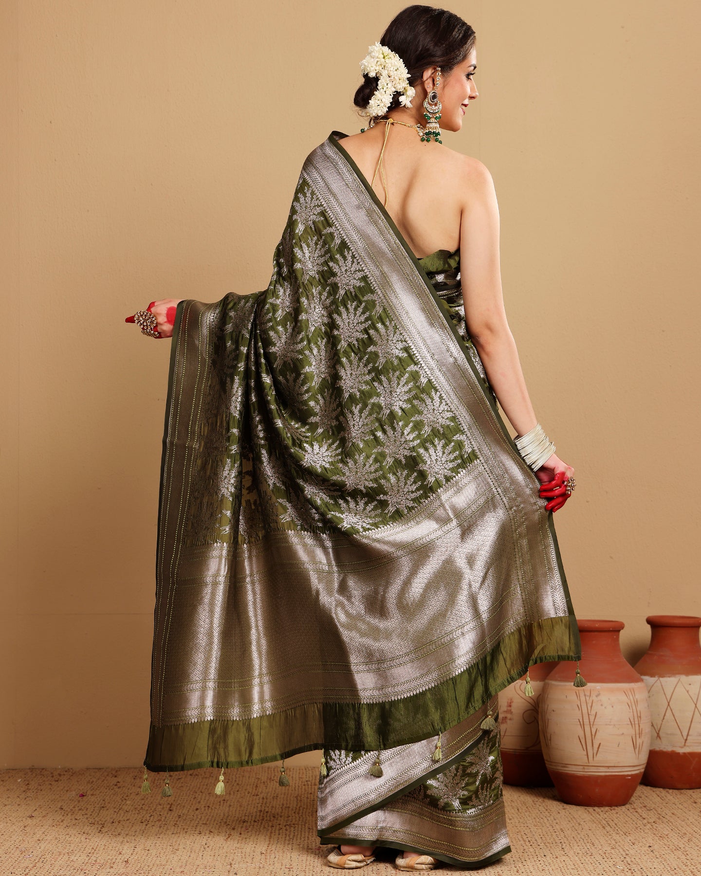 OLIVE GREEN BANARASI SAREE