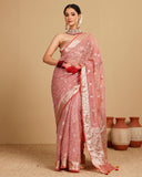 CRIMSON RED TISSUE WOVEN SAREE