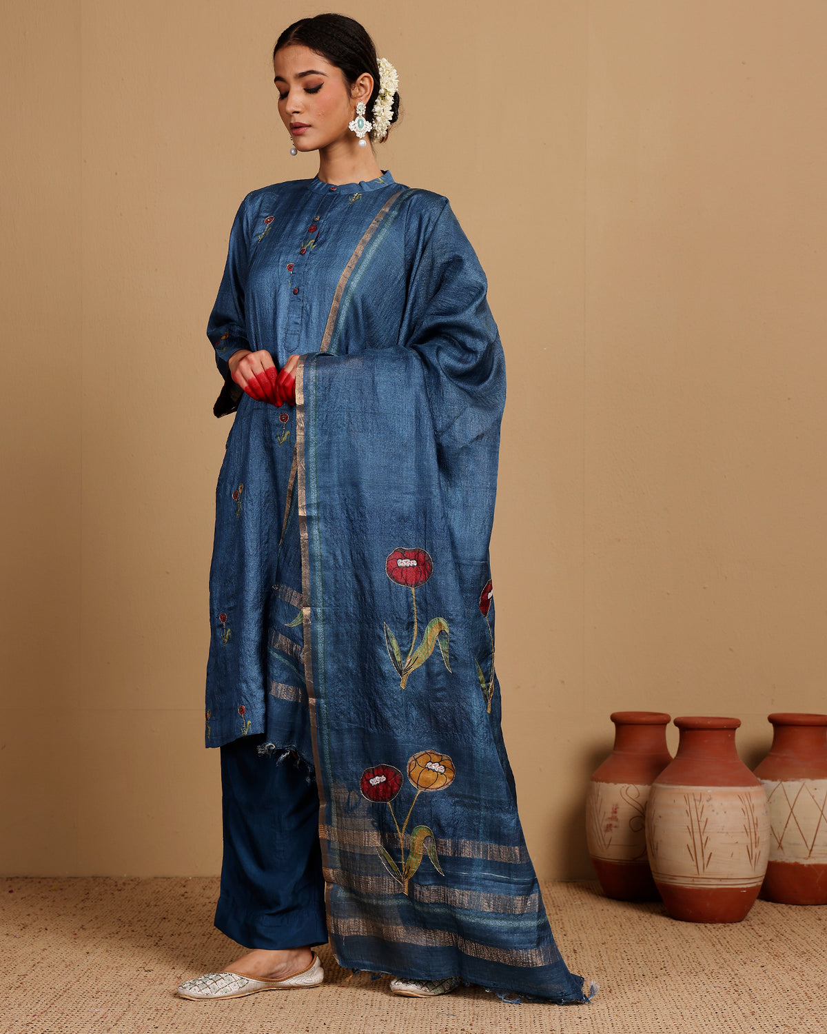 Tussar Embroidery Kurta Set