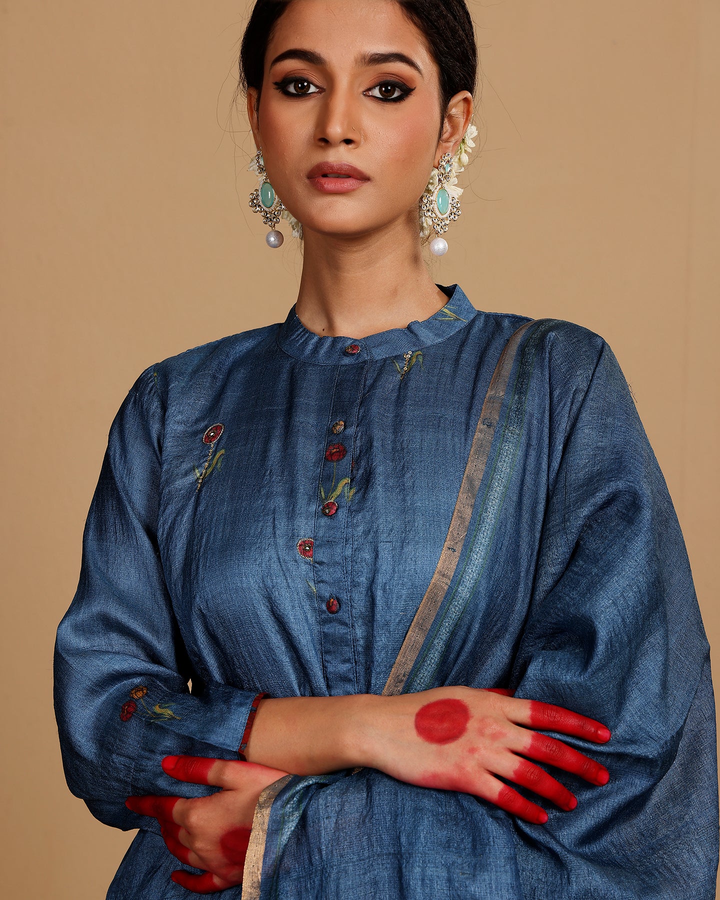 Tussar Embroidery Kurta And Bottom