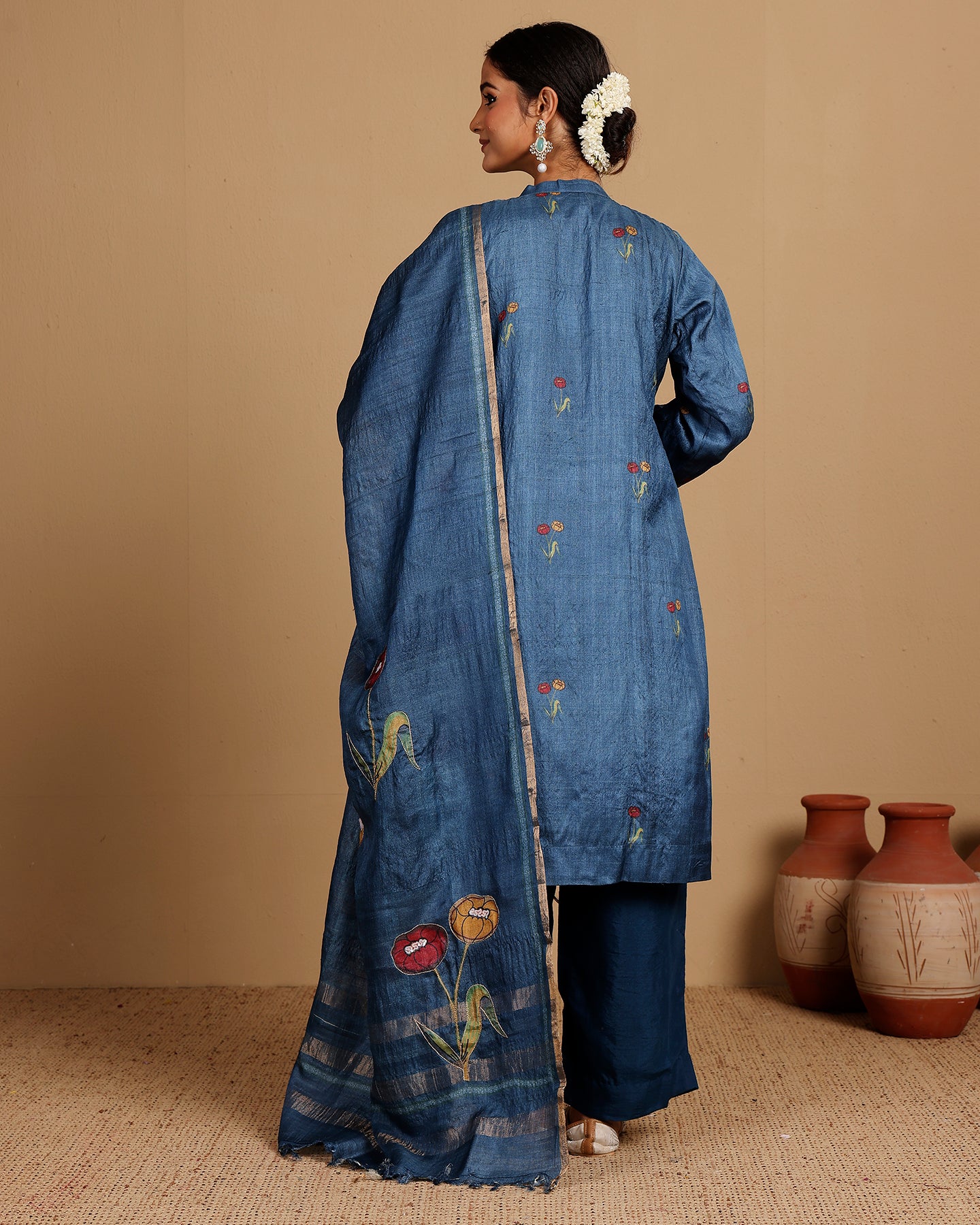 Tussar Embroidery Kurta And Bottom