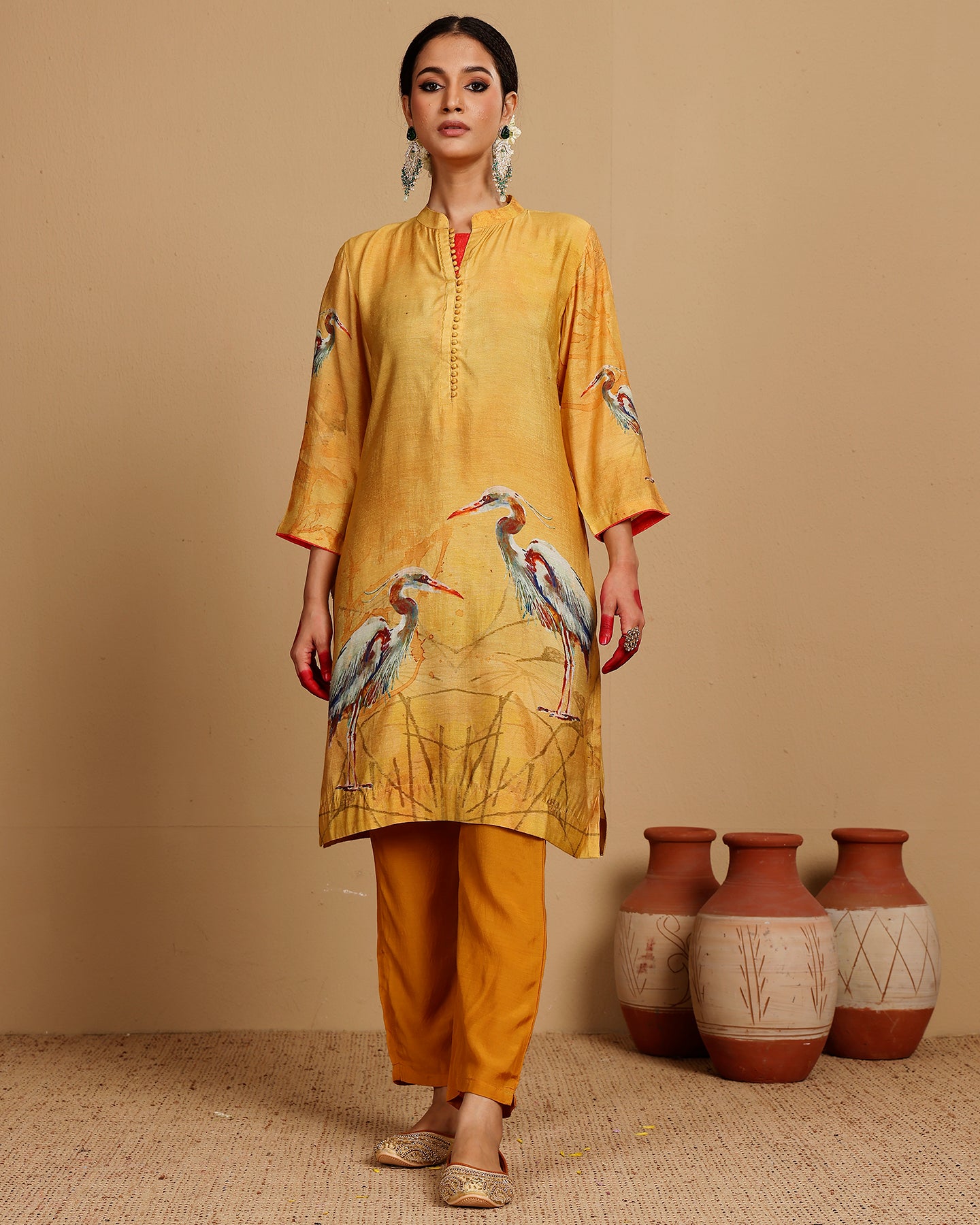 Golden Mustard Silk Cotton Kurta Set