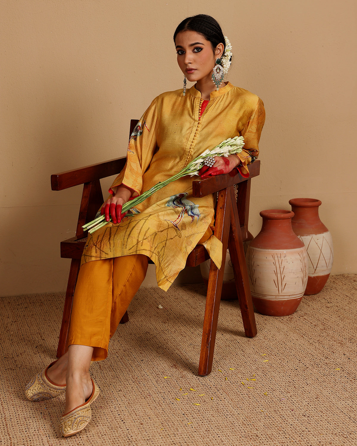 Golden Mustard Silk Cotton Kurta Set