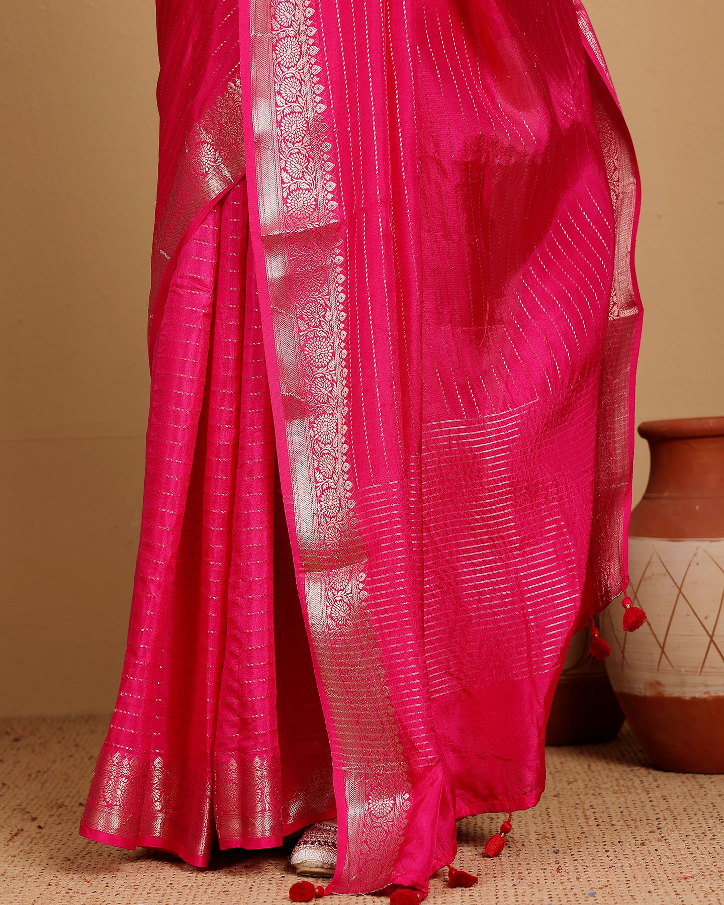 FUSHIA SILK STRIPES SAREE