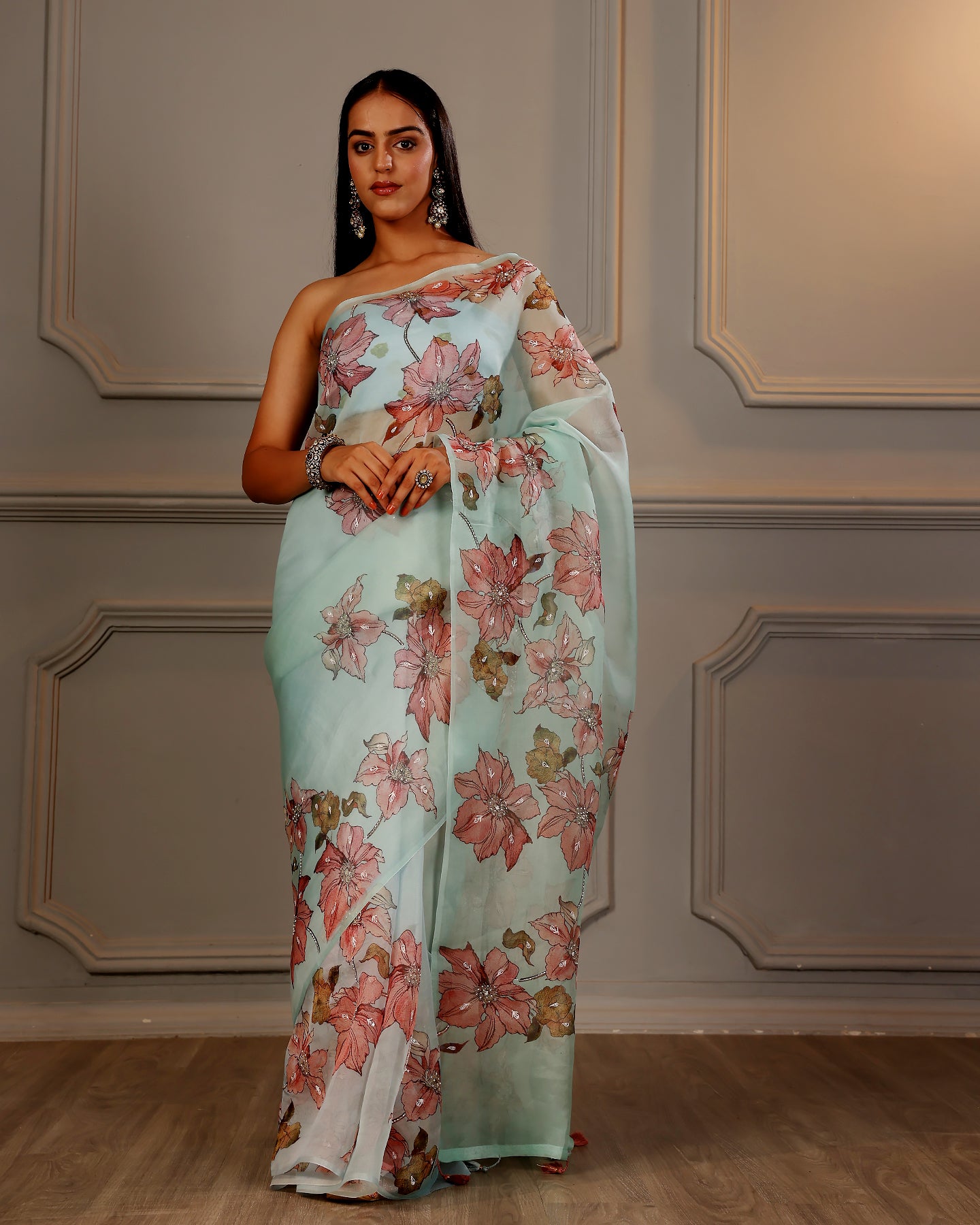 Floral Embroidary Organza Saree