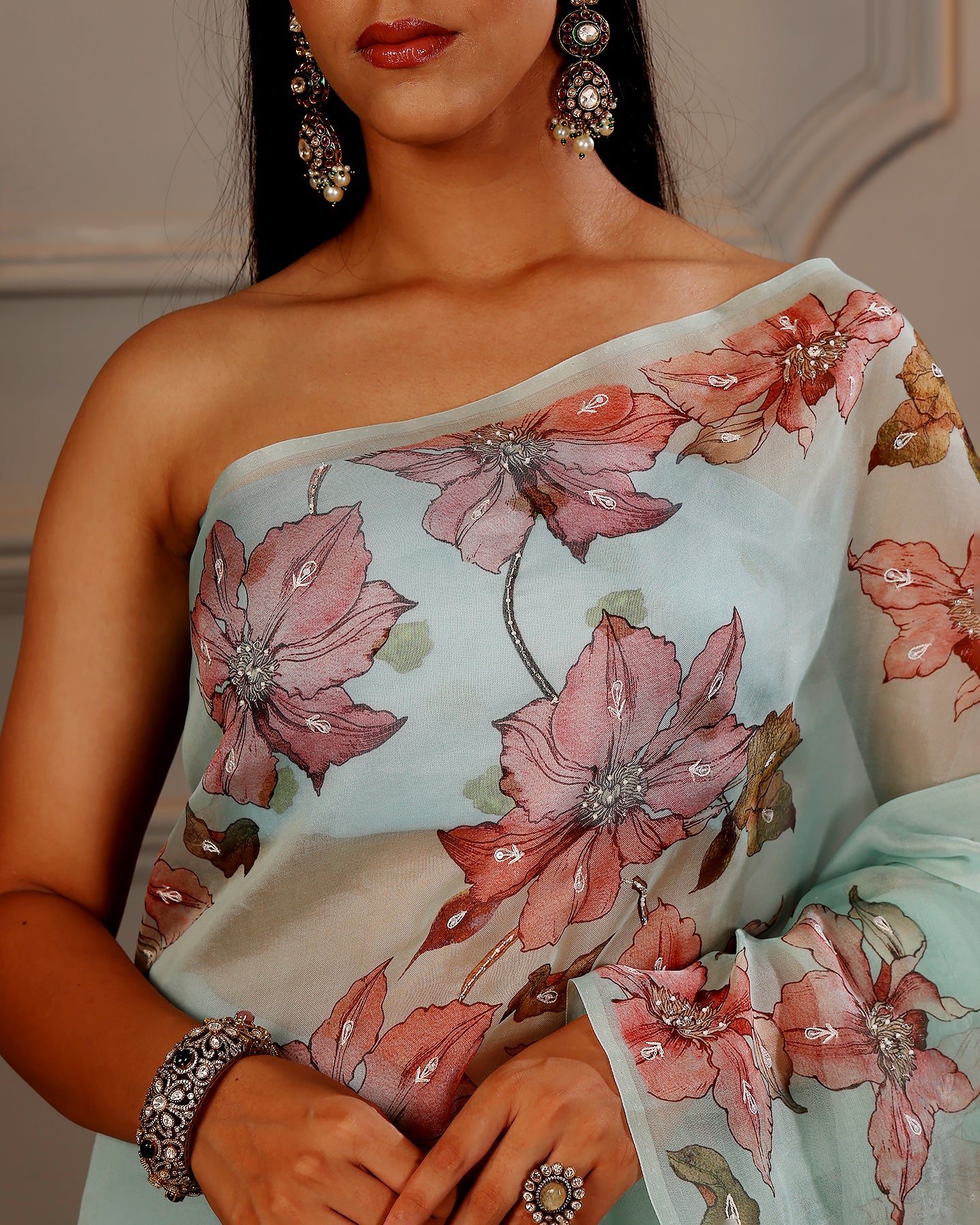 Floral Embroidary Organza Saree