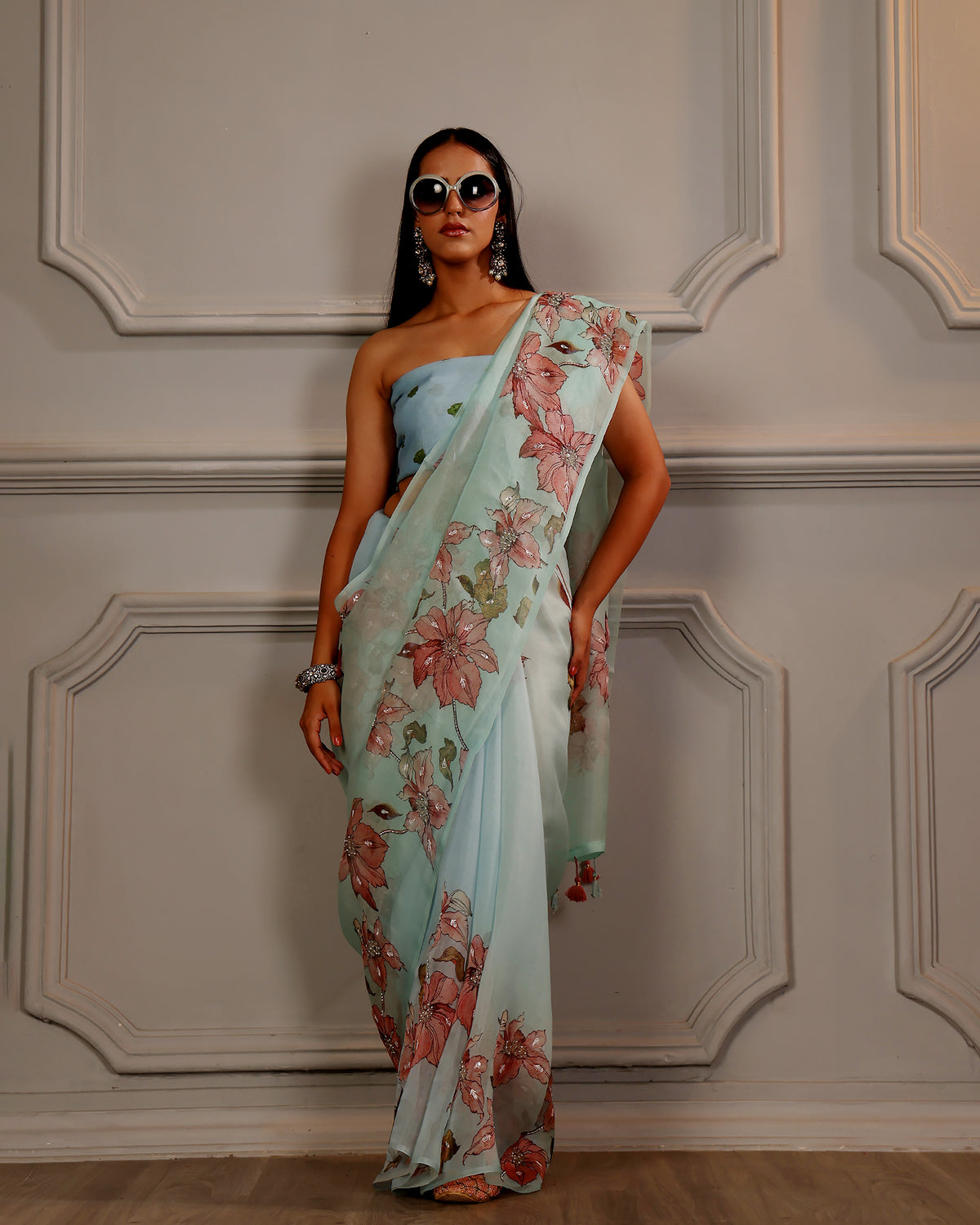 Floral Embroidary Organza Saree