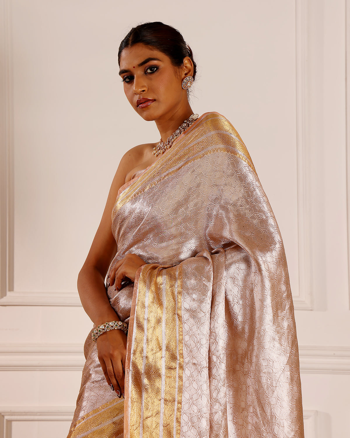 Peach Tissue Weave Saree
