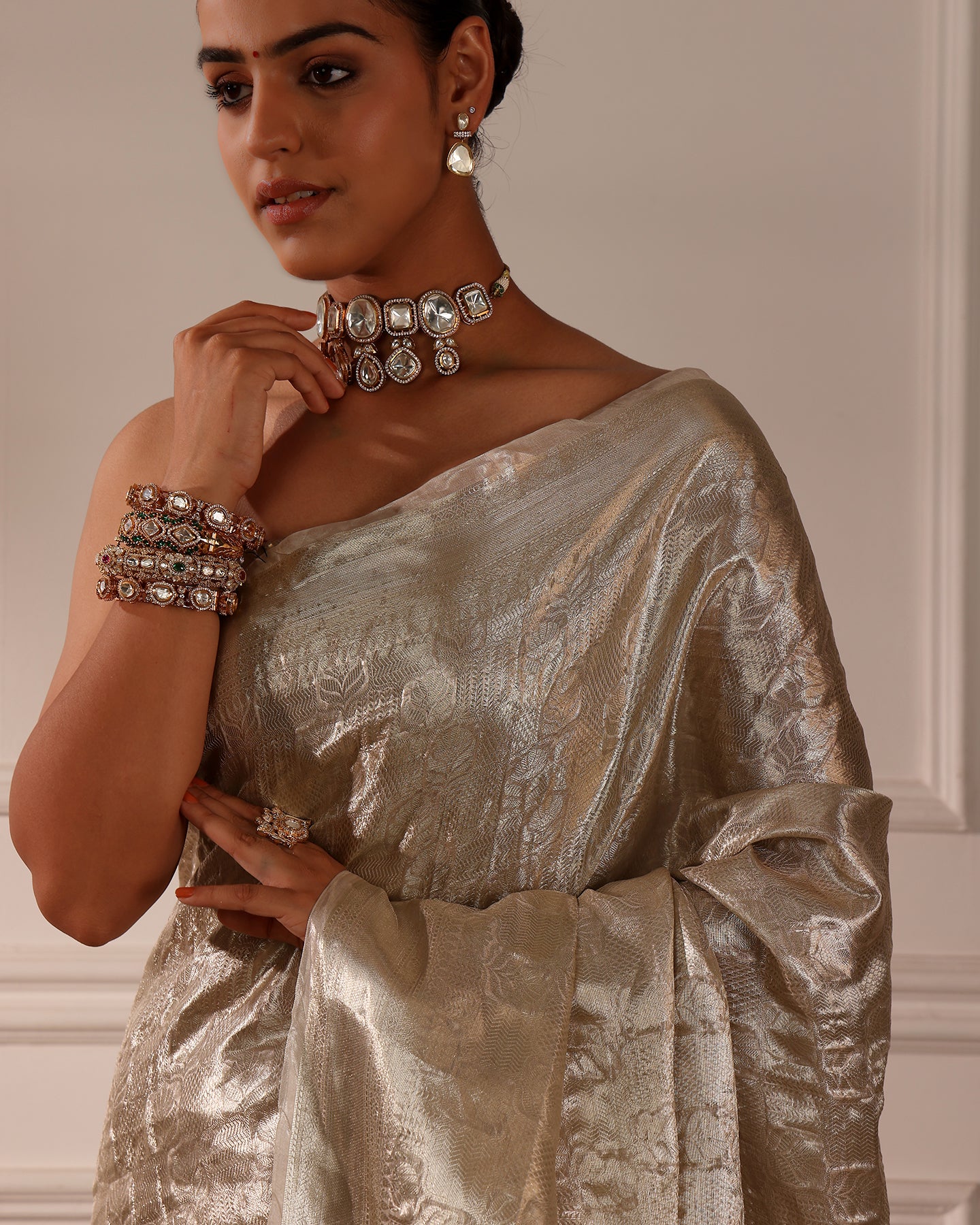 IVORY WOVEN TISSUE SAREE