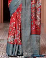 Red Woven Chiniya Silk Saree