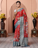 Red Woven Chiniya Silk Saree